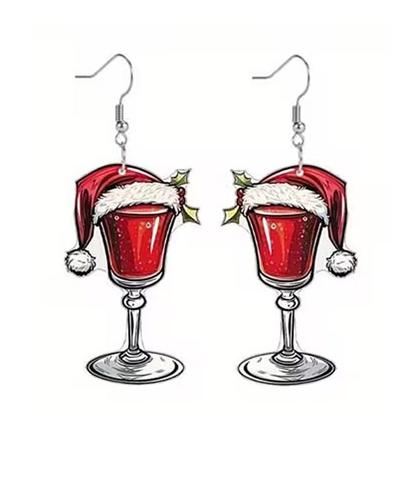 Christmas theme acrylic earring - wine