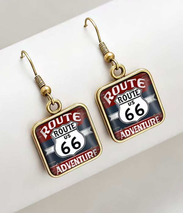 Vintage route 66 puffy glass earring