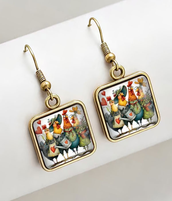 Chicken puffy glass earring