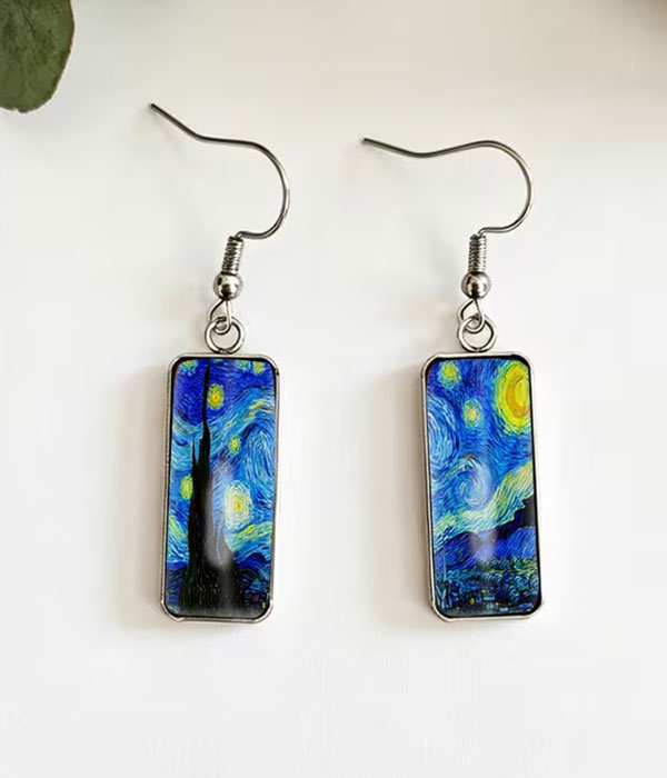Starry night puffy glass earring
