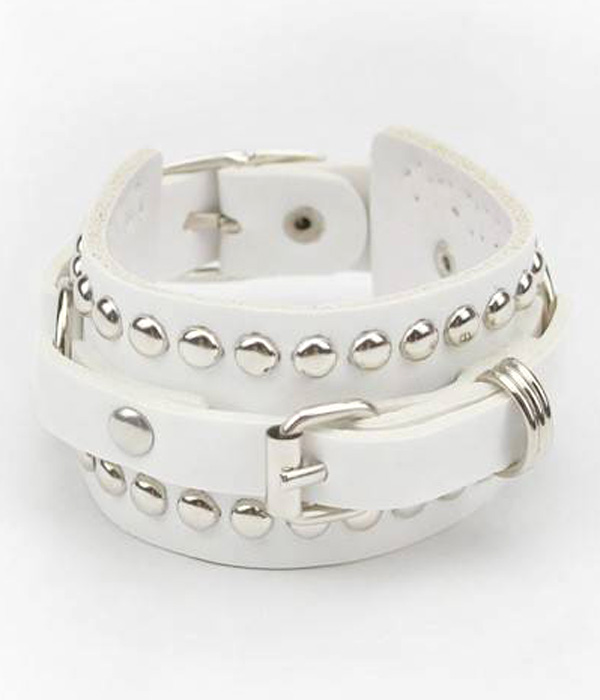Casual punk style rivet buckle belt pu leather bracelet