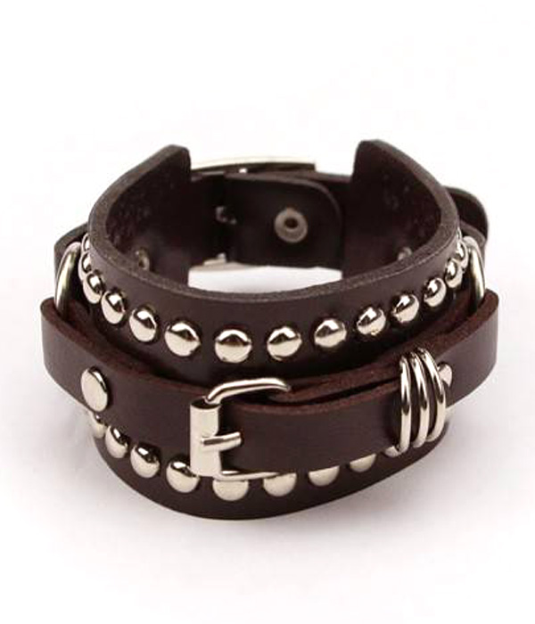 Casual punk style rivet buckle belt pu leather bracelet