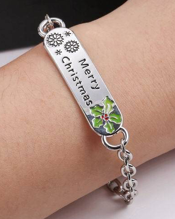 Merry christmas message plate link bracelet
