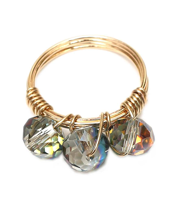 Handmade triple glass bead wire wrap ring