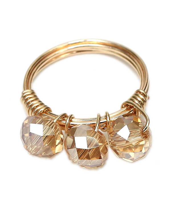 Handmade triple glass bead wire wrap ring