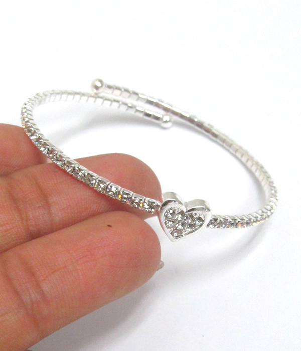 Rhinestone heart memory wire bracelet