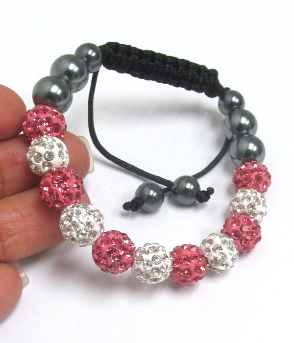 Crystal shambahla ball pull tie bracelet