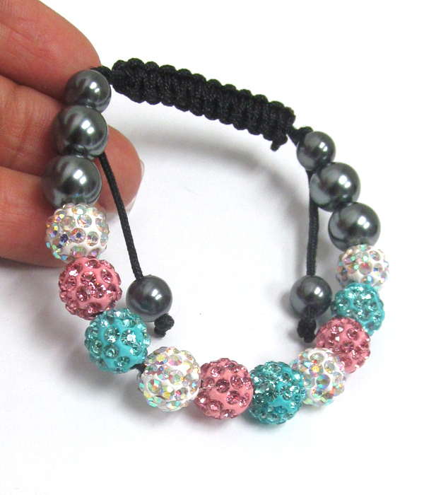 Crystal shambahla ball pull tie bracelet
