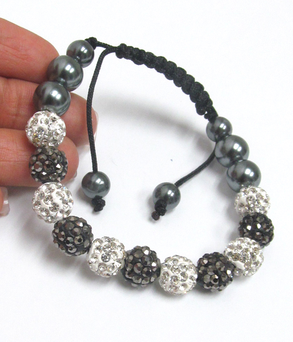 Crystal shambahla ball pull tie bracelet