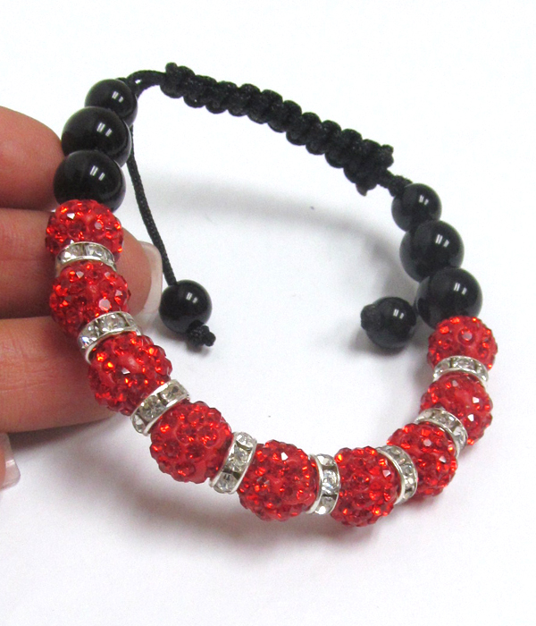 Crystal shambahla ball and rondelle pull tie bracelet