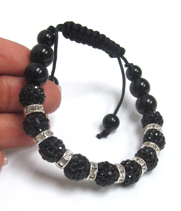Crystal shambahla ball and rondelle pull tie bracelet