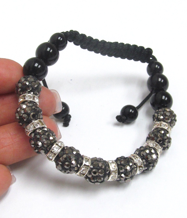 Crystal shambahla ball and rondelle pull tie bracelet