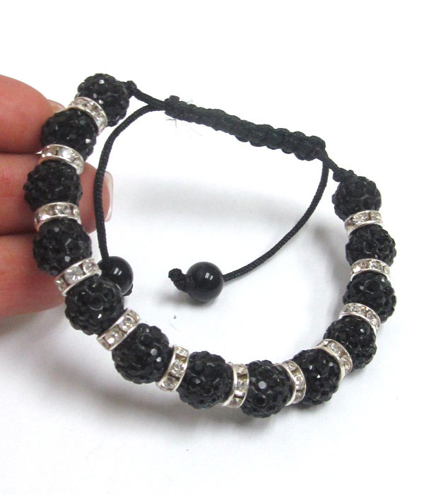 Crystal shambahla ball and rondelle pull tie bracelet