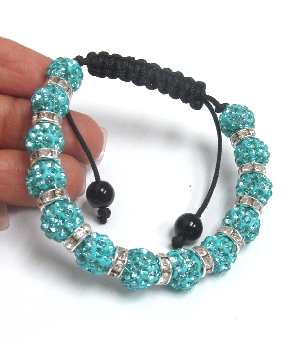 Crystal shambahla ball and rondelle pull tie bracelet
