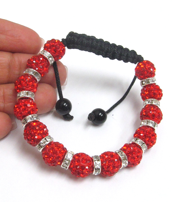 Crystal shambahla ball and rondelle pull tie bracelet