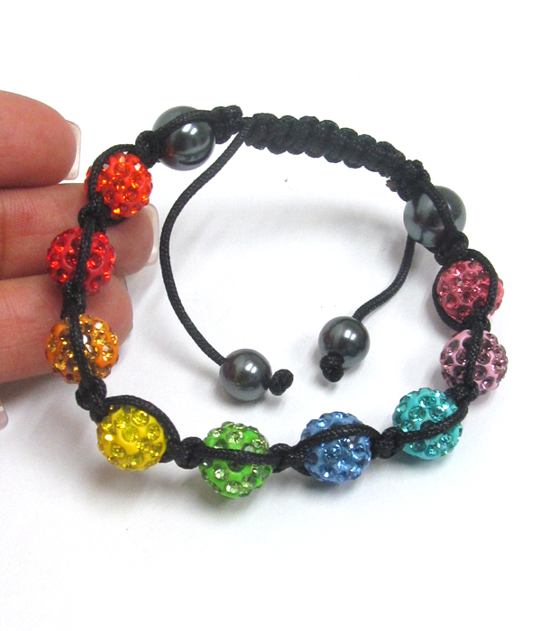 Crystal shambahla ball pull tie bracelet