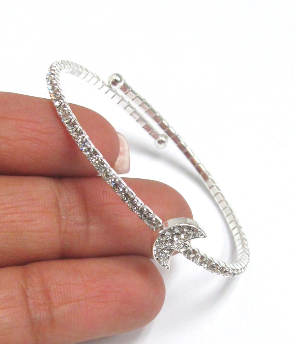 Rhinestone memory wire bracelet - moon
