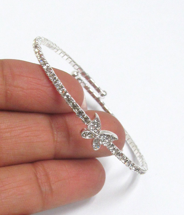 Rhinestone memory wire bracelet - butterfly