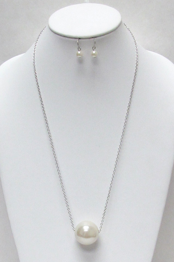 Simple pearl pendant long necklace set