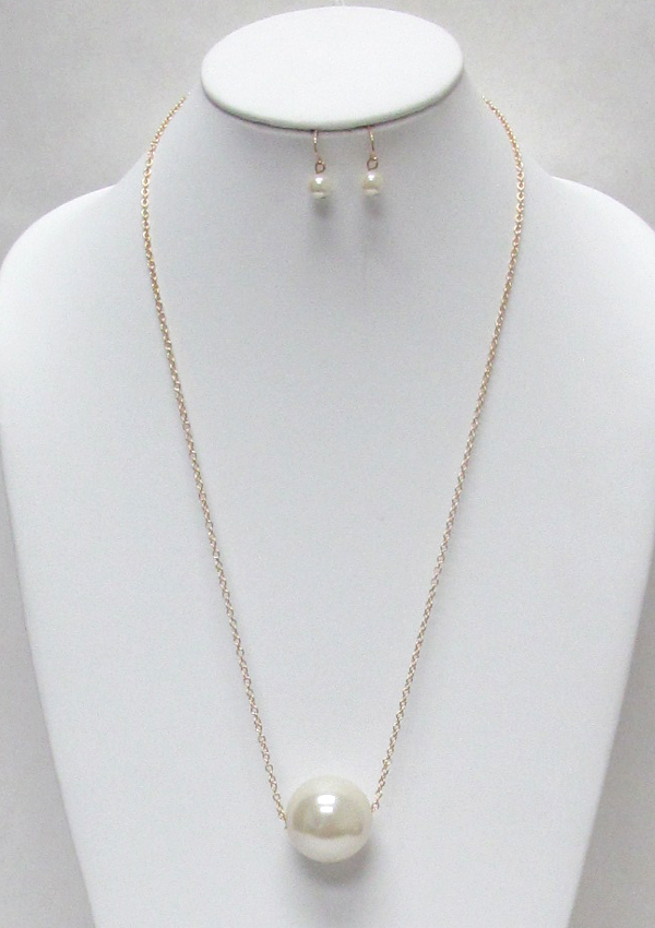 Simple pearl pendant long necklace set