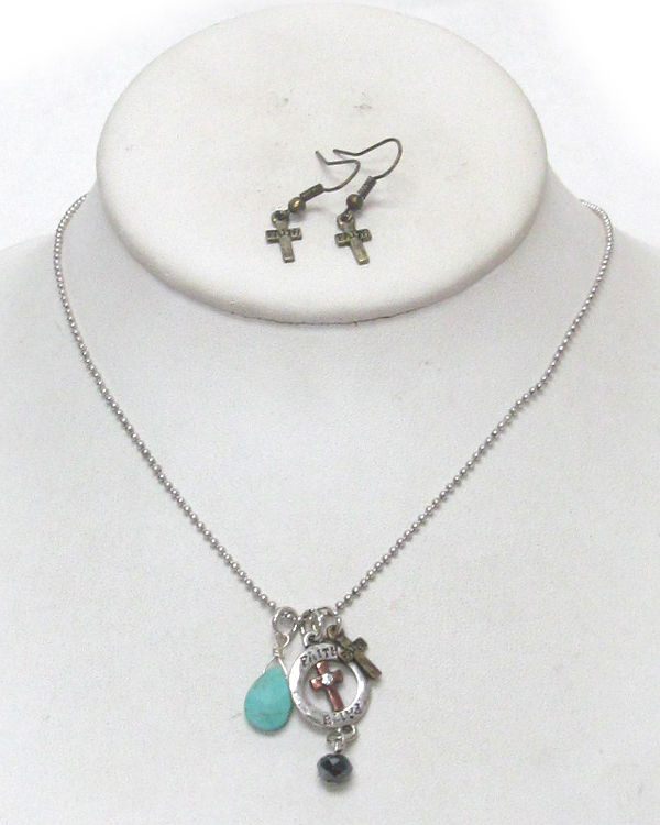 Cross disk pendant necklace set - faith 