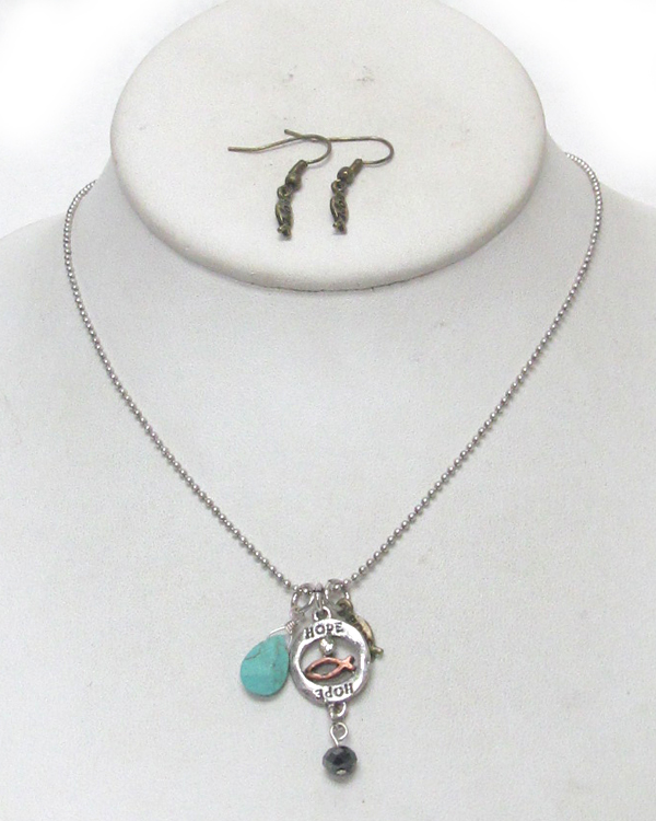 Fish disk pendant necklace set - hope