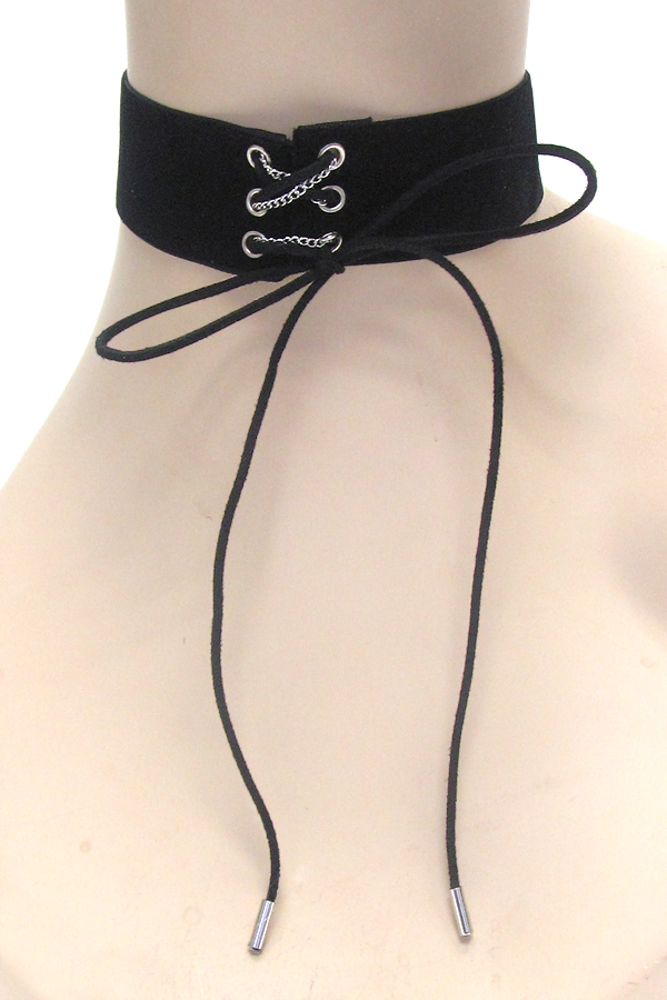 Suede and bow choker necklace