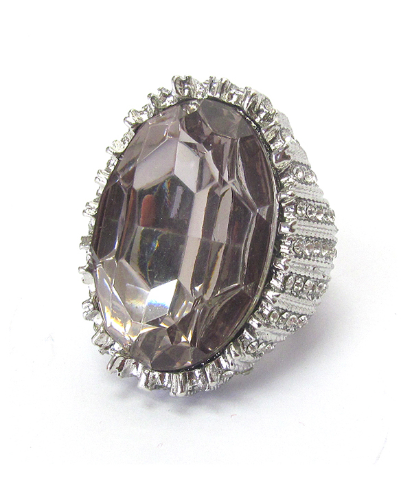 Facet glass and crystal stretch cocktail ring