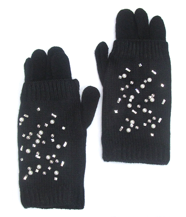Crystal sprinkle double layer gloves