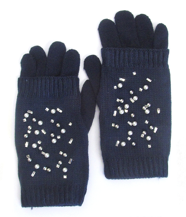 Crystal sprinkle double layer gloves