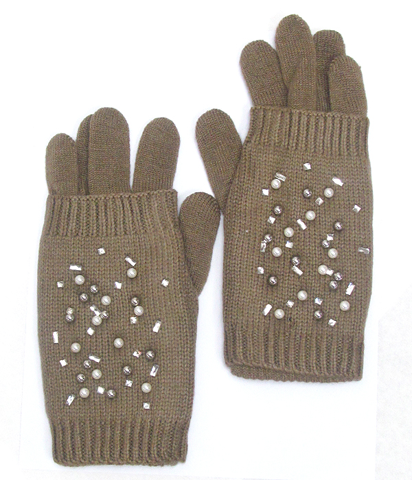 Crystal sprinkle double layer gloves