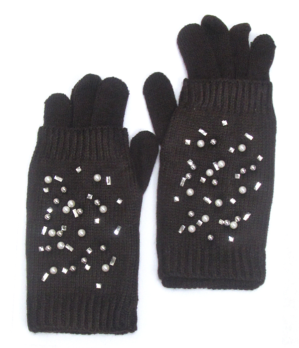 Crystal sprinkle double layer gloves