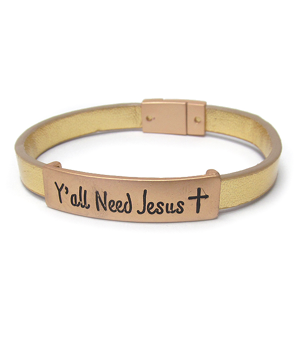 RELIGIOUS INSPIRATION LEATHER MAGNETIC BRACELET - YOU ALL NEED JESUS