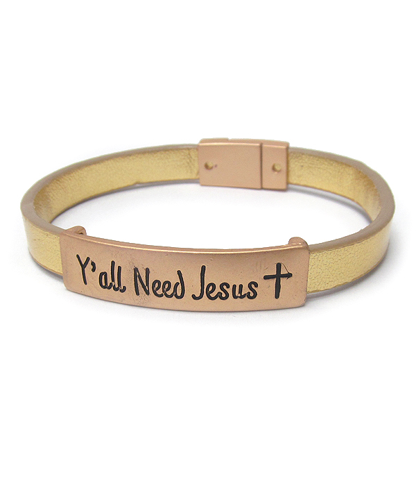 Religious inspiration leather magnetic bracelet - you all need jesus