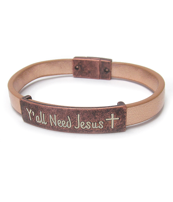 RELIGIOUS INSPIRATION LEATHER MAGNETIC BRACELET - YOU ALL NEED JESUS