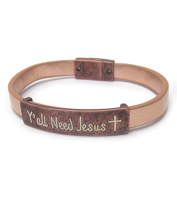 Religious inspiration leather magnetic bracelet - you all need jesus