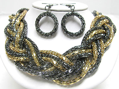 BRADIED TRIPLE CHUBBY CHAIN LINK NECKLACE EARRING SET