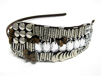 Facet glass and sequins deco chiffon headband