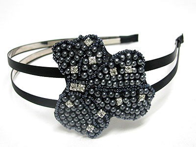 Pearl beads and crystal deco chiffon headband