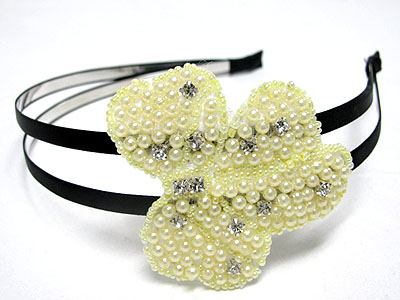 Pearl beads and crystal deco chiffon headband