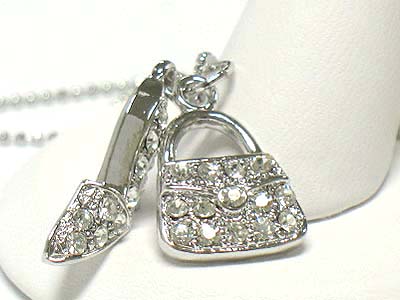 Made in korea whitegold plating crystal stud small bag and shoe necklace