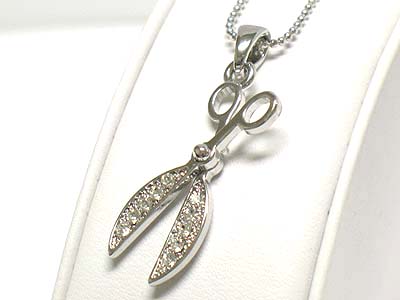 Made in korea whitegold plating crystal stud scissors pendant necklace
