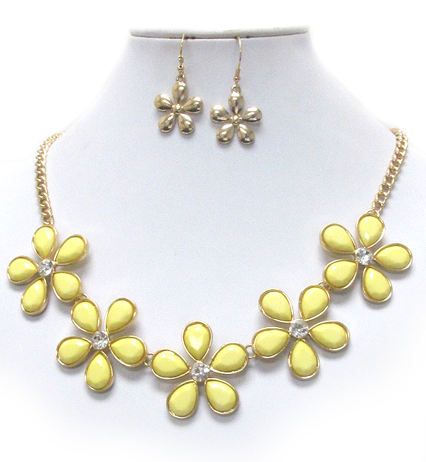 Facet acrylic stone deco multi flower link necklace earring set