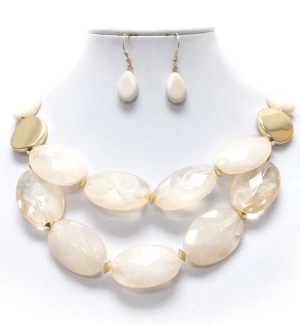 Double layer facet oval stone necklace earring set