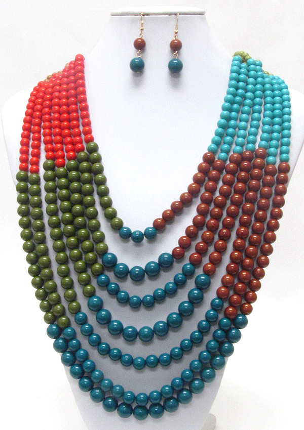 7 layered multi color pearl chain necklace earring set