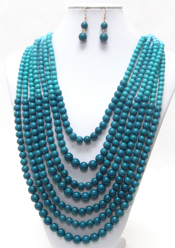 7 layered multi color pearl chain necklace earring set