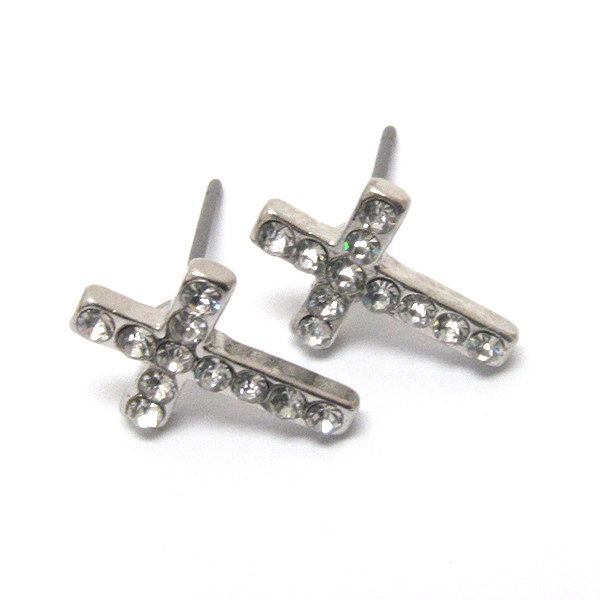 Premier electro plating crystal cross stud earring