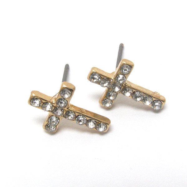 Premier electro plating crystal cross stud earring