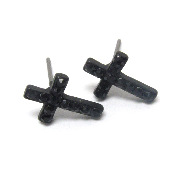Premier electro plating crystal cross stud earring