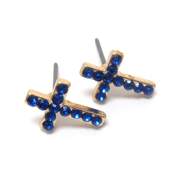Premier electro plating crystal cross stud earring